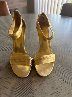 Bakers Metallic Gold Ankle-Strap Heels